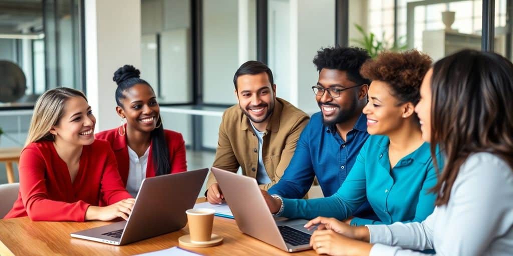 Entrepreneurs collaborating in a modern office space.