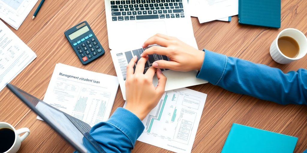 Person calculating student loan payments at a desk.