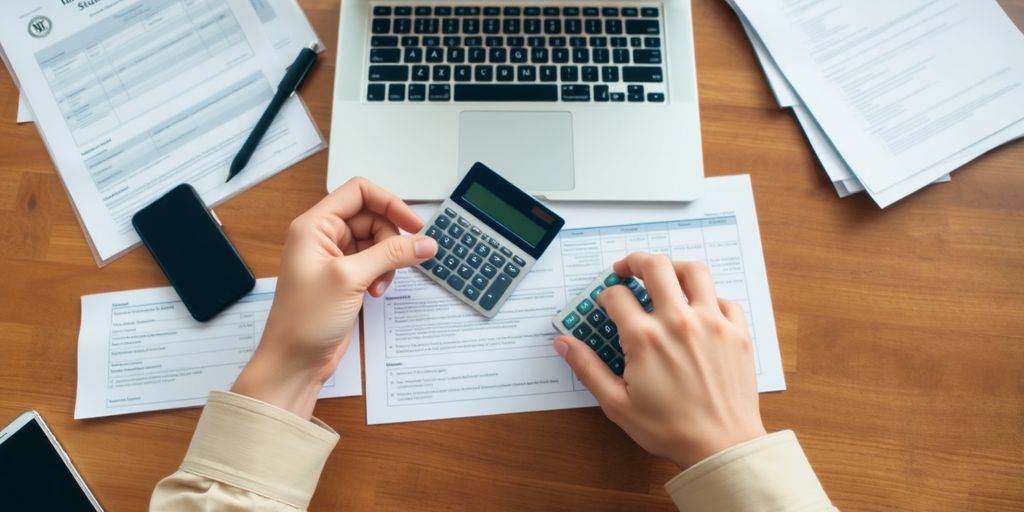 Person calculating student loan payments on a table.