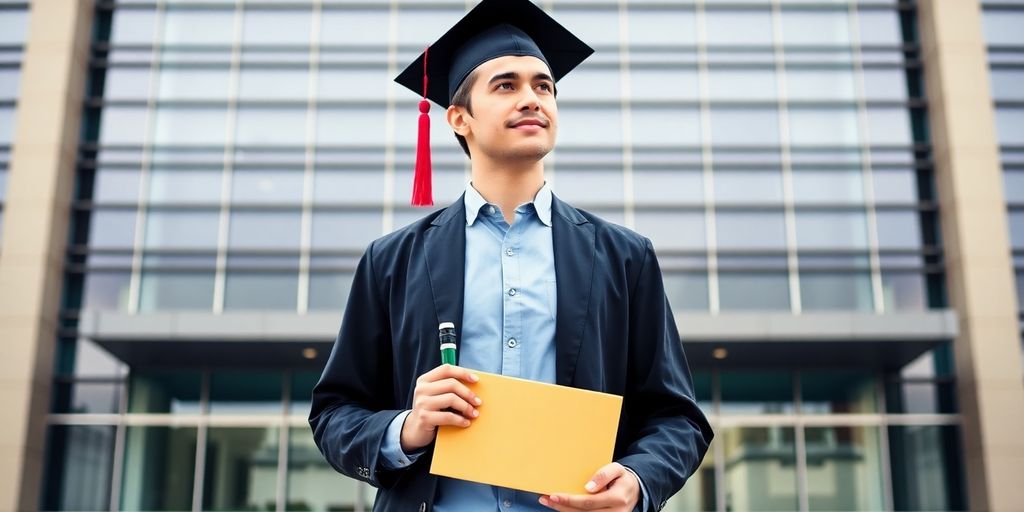 New graduate contemplating financial decisions after graduation.