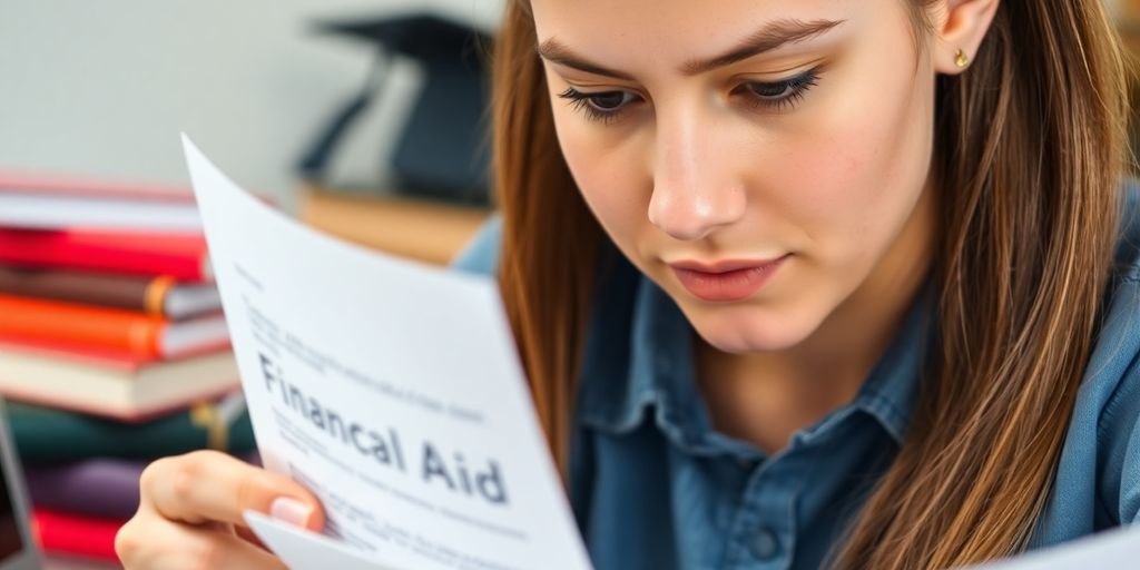 Student studying financial documents at a desk.