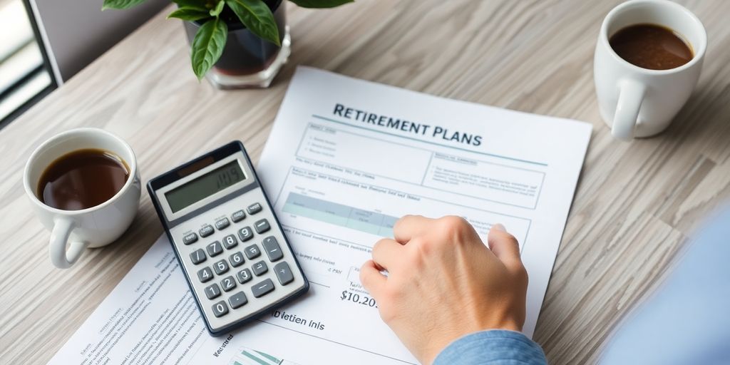 Individual planning for retirement with papers and calculator.