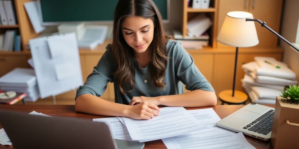 Student exploring loan repayment options at a desk.