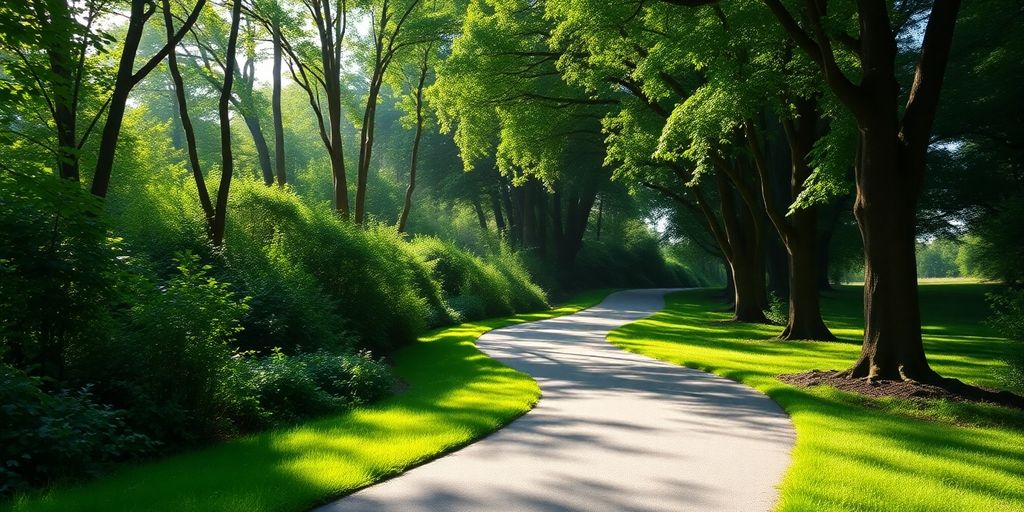 A winding path through a green landscape representing financial planning.