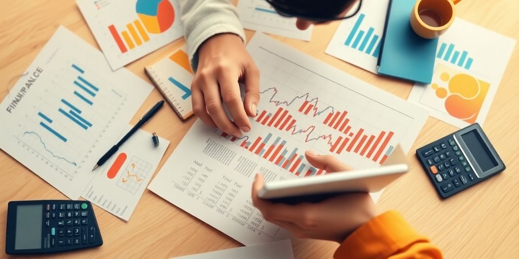 Person planning finances with tools and a notebook.